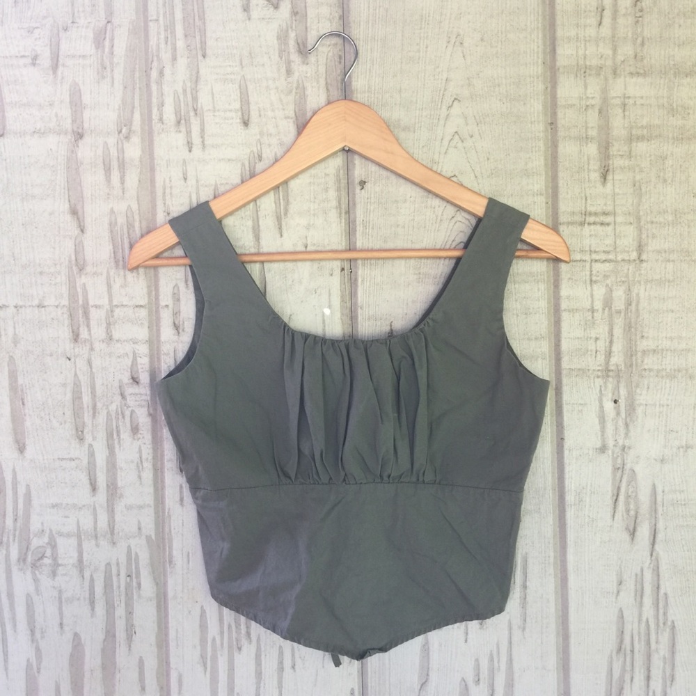 Vintage 90’s tie back boho olive crop top